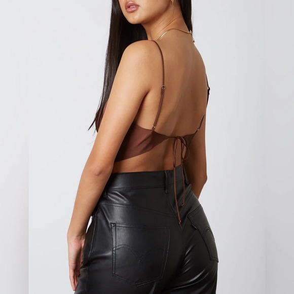 Mable Satin Bandana Triangle Crop Top Brown Y2k Retro Boho Corset M Womens - Picture 2 of 12